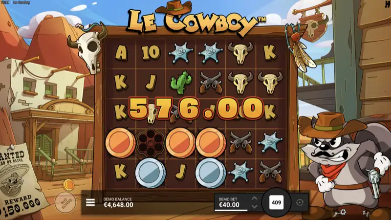 Le Cowboy stor vinst med multiplikator och guldmyntsanimation