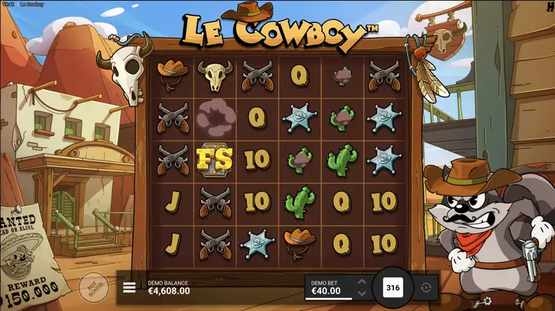 Le Cowboy gamblefunktion i Luck of the Outlaw med risk/belöning-val