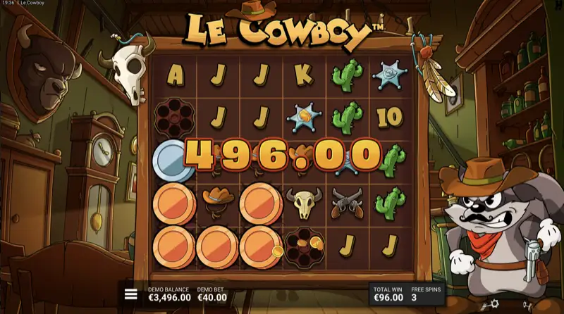 Le Cowboy salongsinredning med detaljerad grafik och västerntema